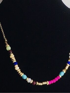 Multicolor Beaded Necklace - Pink, Blue, Red, Green, White Crystal Beads